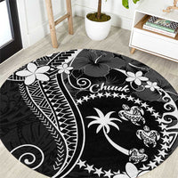 FSM Chuuk Round Carpet Turtle Tropical Flowers Polynesian - Black LT14 Black - Polynesian Pride