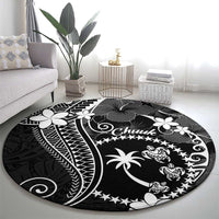 FSM Chuuk Round Carpet Turtle Tropical Flowers Polynesian - Black LT14 - Polynesian Pride