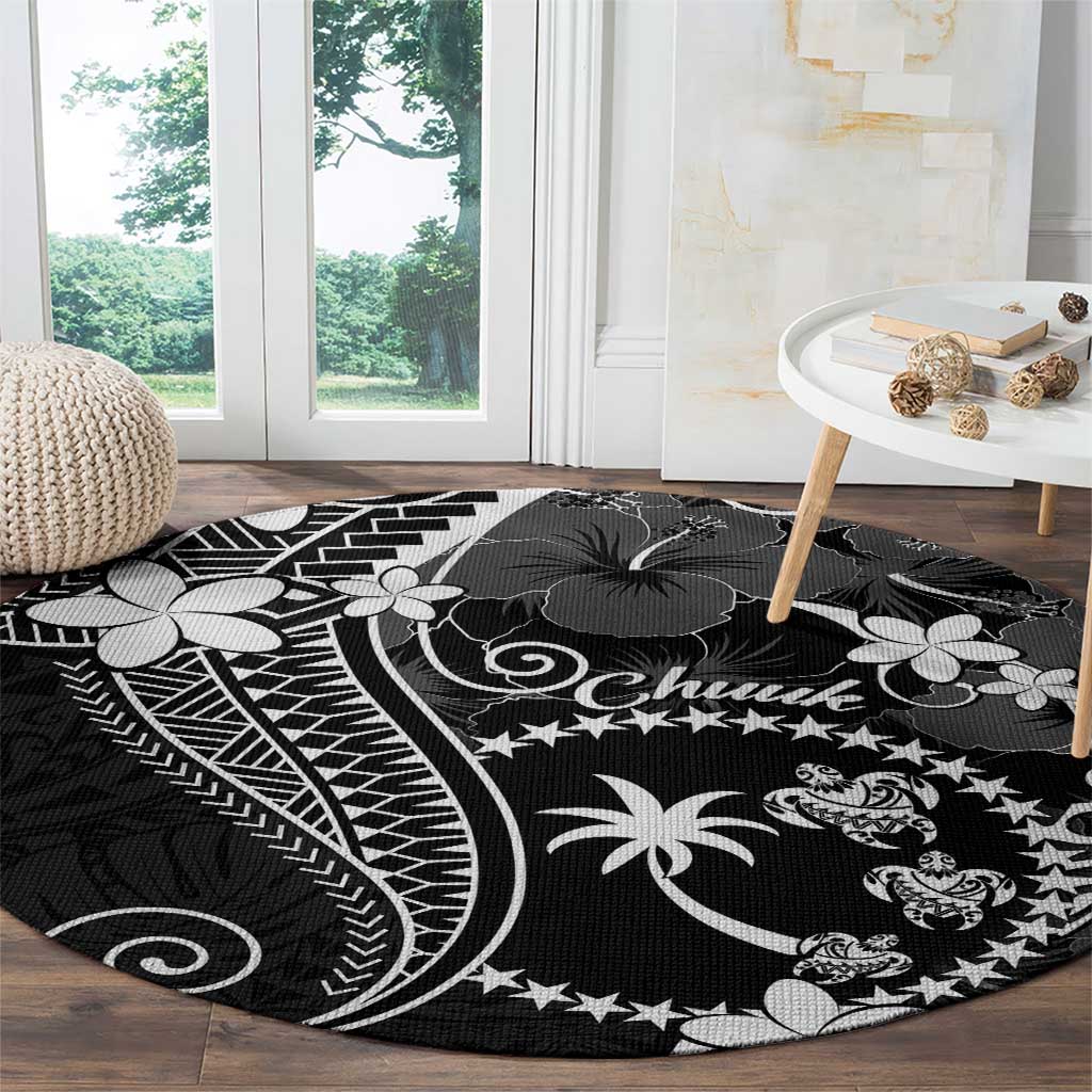 FSM Chuuk Round Carpet Turtle Tropical Flowers Polynesian - Black LT14 - Polynesian Pride