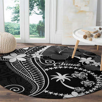 FSM Chuuk Round Carpet Turtle Tropical Flowers Polynesian - Black LT14 - Polynesian Pride