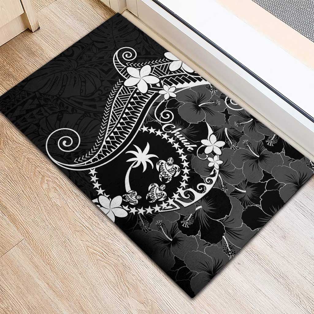 FSM Chuuk Rubber Doormat Turtle Tropical Flowers Polynesian - Black LT14 - Polynesian Pride