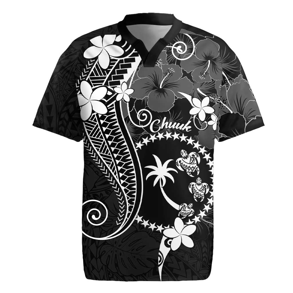 FSM Chuuk Rugby Jersey Turtle Tropical Flowers Polynesian - Black LT14 Black - Polynesian Pride