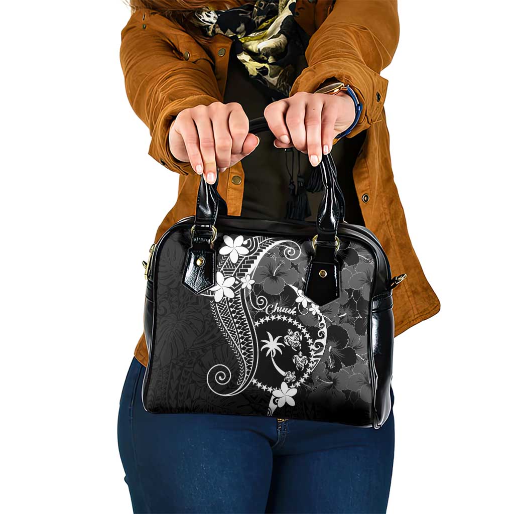FSM Chuuk Shoulder Handbag Turtle Tropical Flowers Polynesian - Black LT14 One Size Black - Polynesian Pride