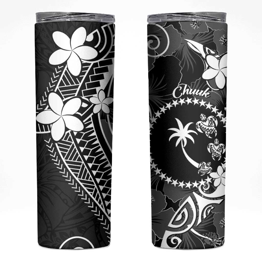 FSM Chuuk Skinny Tumbler Turtle Tropical Flowers Polynesian - Black LT14 Black - Polynesian Pride