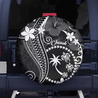 FSM Chuuk Spare Tire Cover Turtle Tropical Flowers Polynesian - Black LT14 - Polynesian Pride