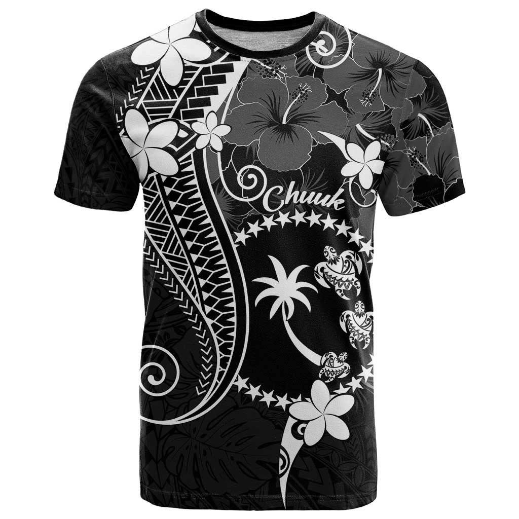 FSM Chuuk T Shirt Turtle Tropical Flowers Polynesian - Black LT14 Black - Polynesian Pride