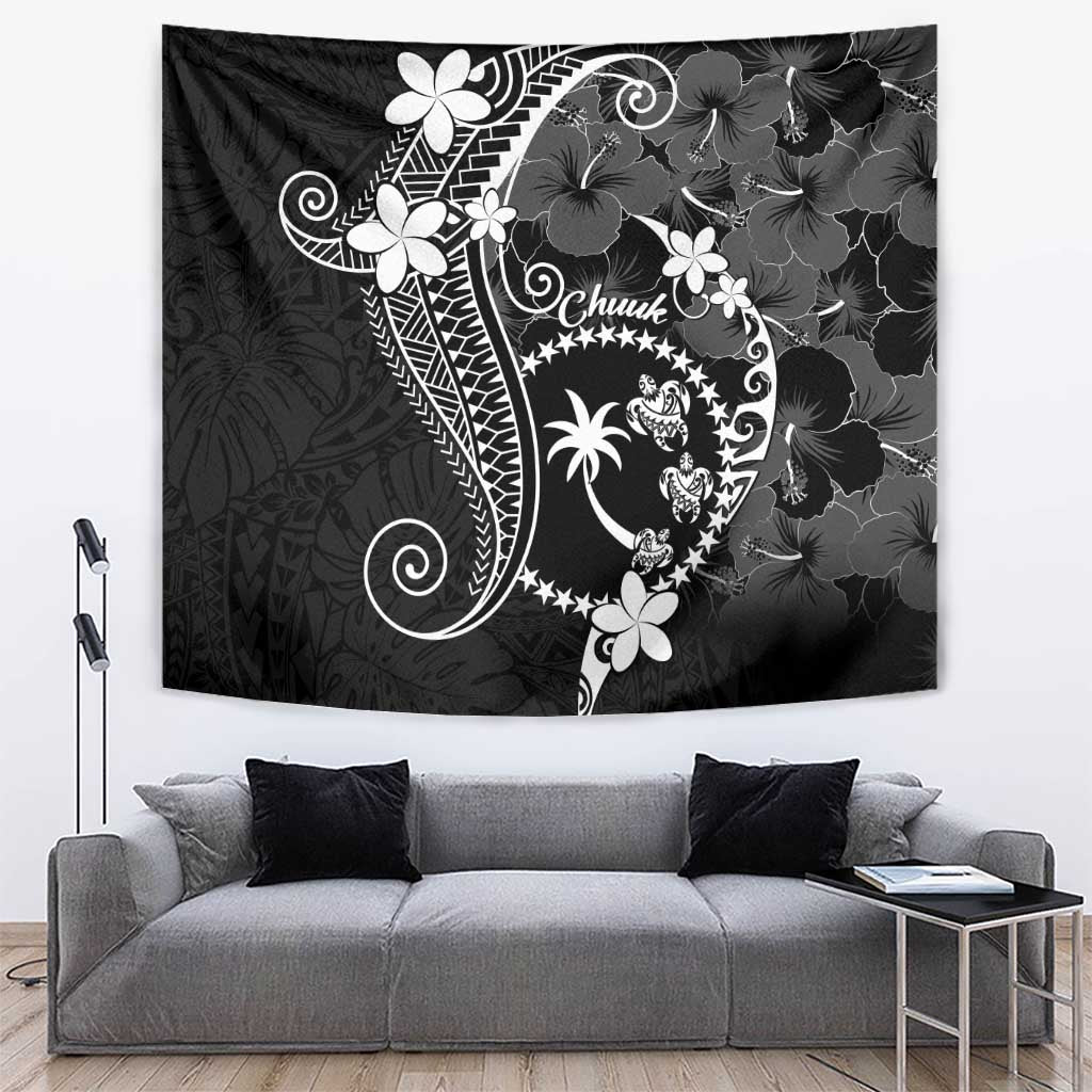 FSM Chuuk Tapestry Turtle Tropical Flowers Polynesian - Black LT14 Black - Polynesian Pride