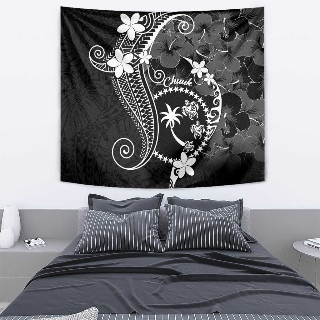FSM Chuuk Tapestry Turtle Tropical Flowers Polynesian - Black LT14 - Polynesian Pride