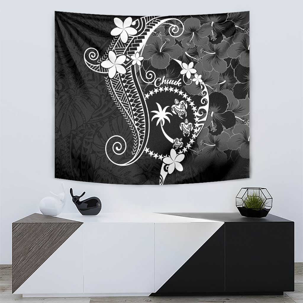 FSM Chuuk Tapestry Turtle Tropical Flowers Polynesian - Black LT14 - Polynesian Pride