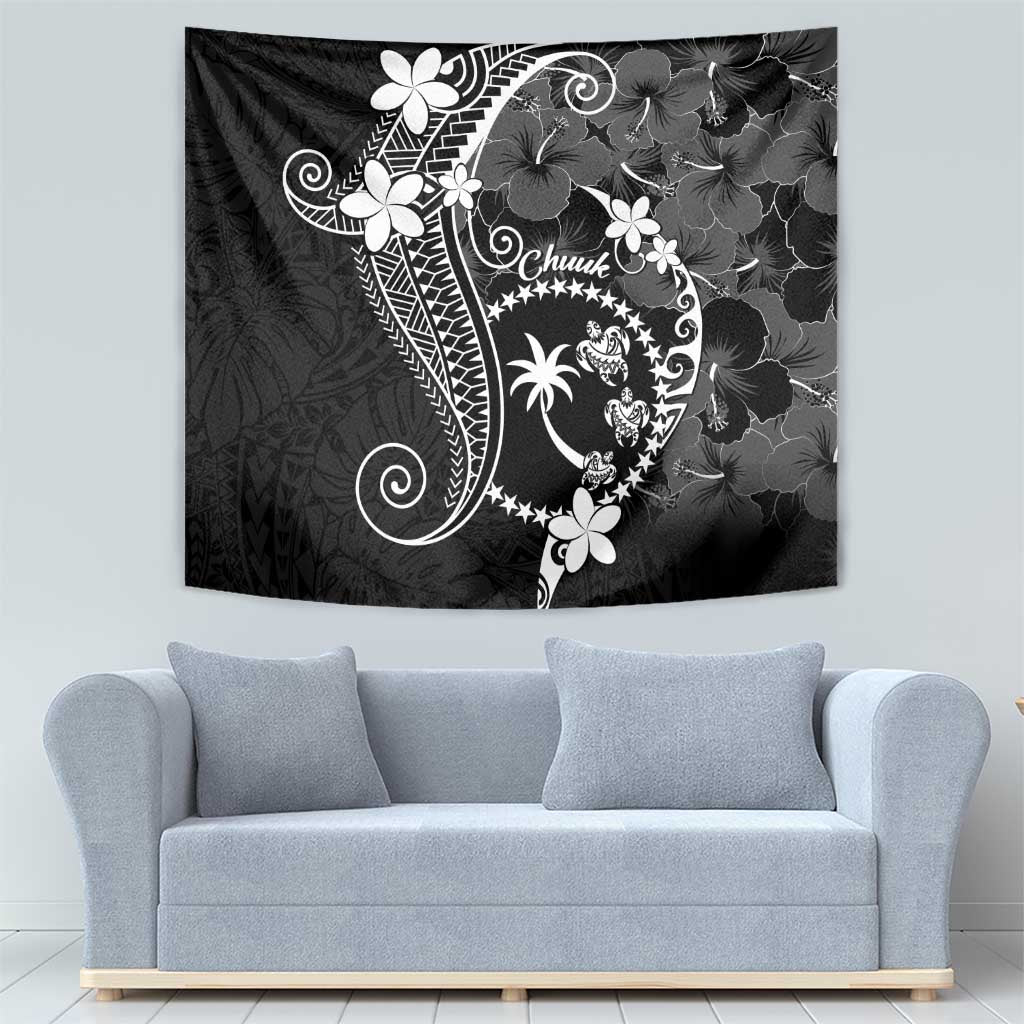 FSM Chuuk Tapestry Turtle Tropical Flowers Polynesian - Black LT14 - Polynesian Pride