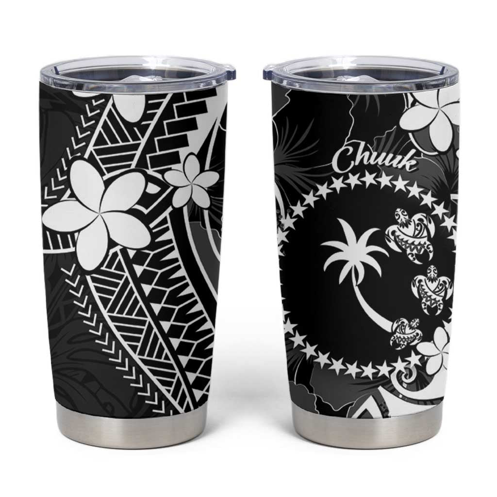 FSM Chuuk Tumbler Cup Turtle Tropical Flowers Polynesian - Black LT14 Black - Polynesian Pride