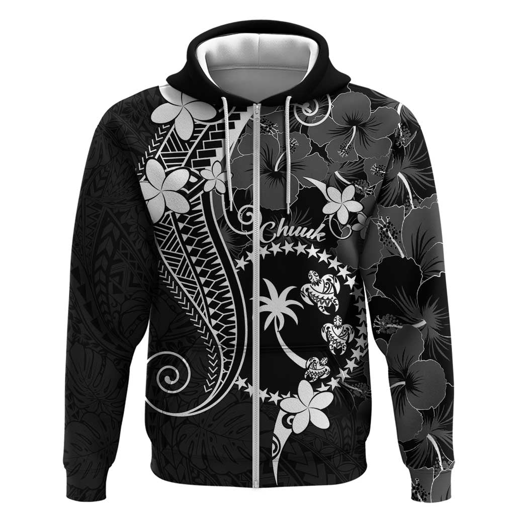 FSM Chuuk Zip Hoodie Turtle Tropical Flowers Polynesian - Black LT14 Zip Hoodie Black - Polynesian Pride