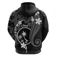 FSM Chuuk Zip Hoodie Turtle Tropical Flowers Polynesian - Black LT14 - Polynesian Pride