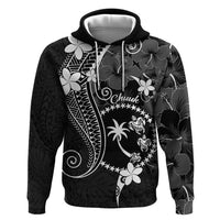 FSM Chuuk Zip Hoodie Turtle Tropical Flowers Polynesian - Black LT14 Pullover Hoodie Black - Polynesian Pride