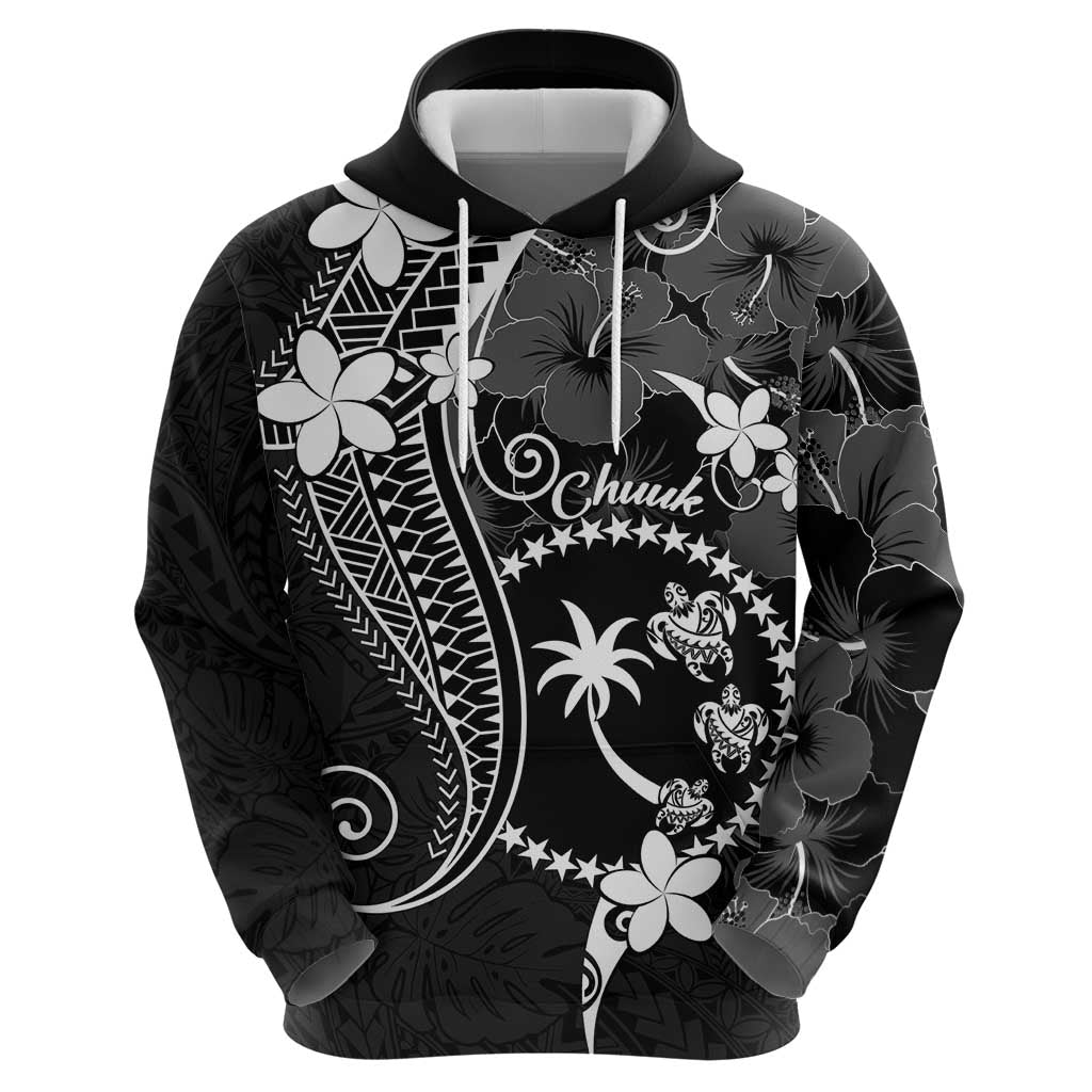 FSM Chuuk Zip Hoodie Turtle Tropical Flowers Polynesian - Black LT14 - Polynesian Pride