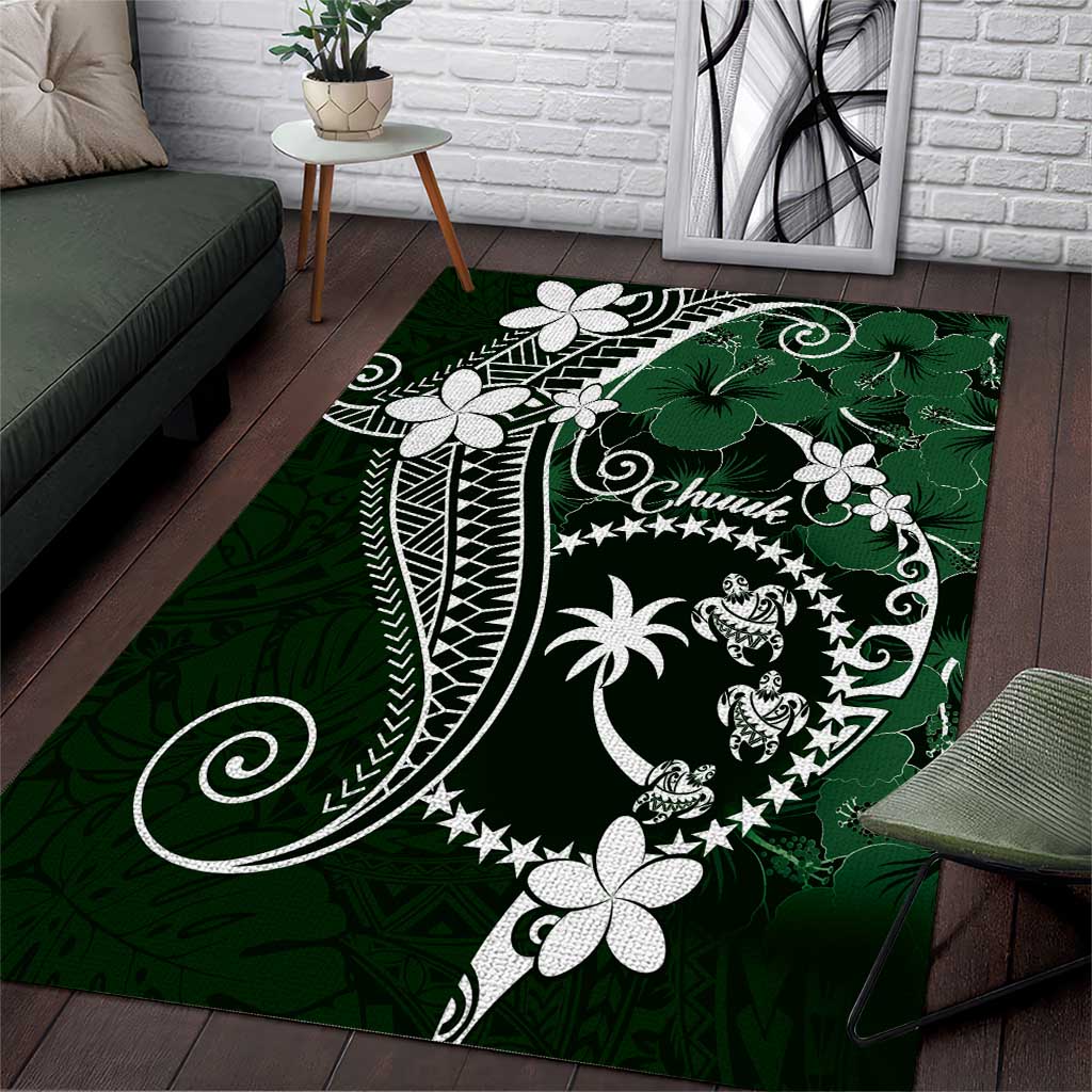 FSM Chuuk Area Rug Turtle Tropical Flowers Polynesian - Green LT14 Green - Polynesian Pride