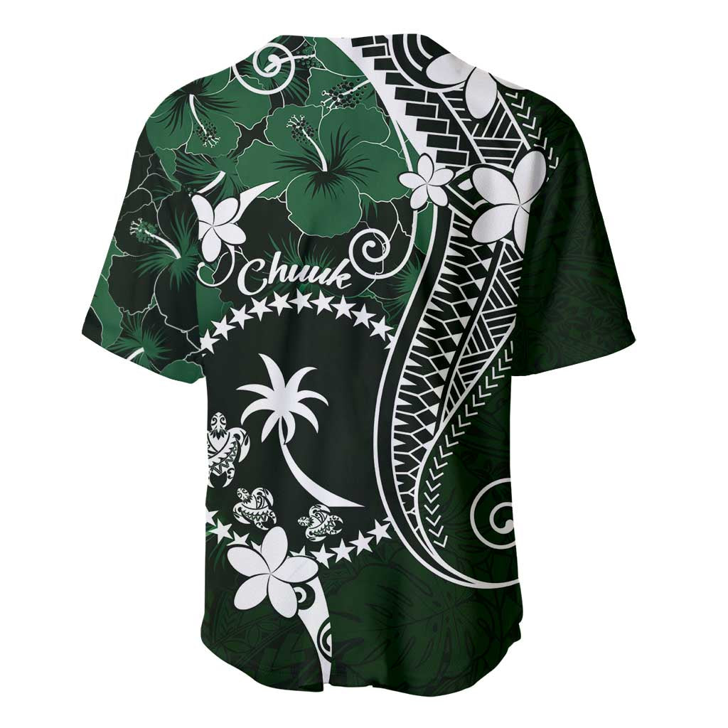 FSM Chuuk Baseball Jersey Turtle Tropical Flowers Polynesian - Green LT14 - Polynesian Pride