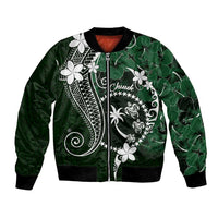 FSM Chuuk Bomber Jacket Turtle Tropical Flowers Polynesian - Green LT14 Unisex Green - Polynesian Pride