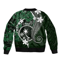 FSM Chuuk Bomber Jacket Turtle Tropical Flowers Polynesian - Green LT14 - Polynesian Pride