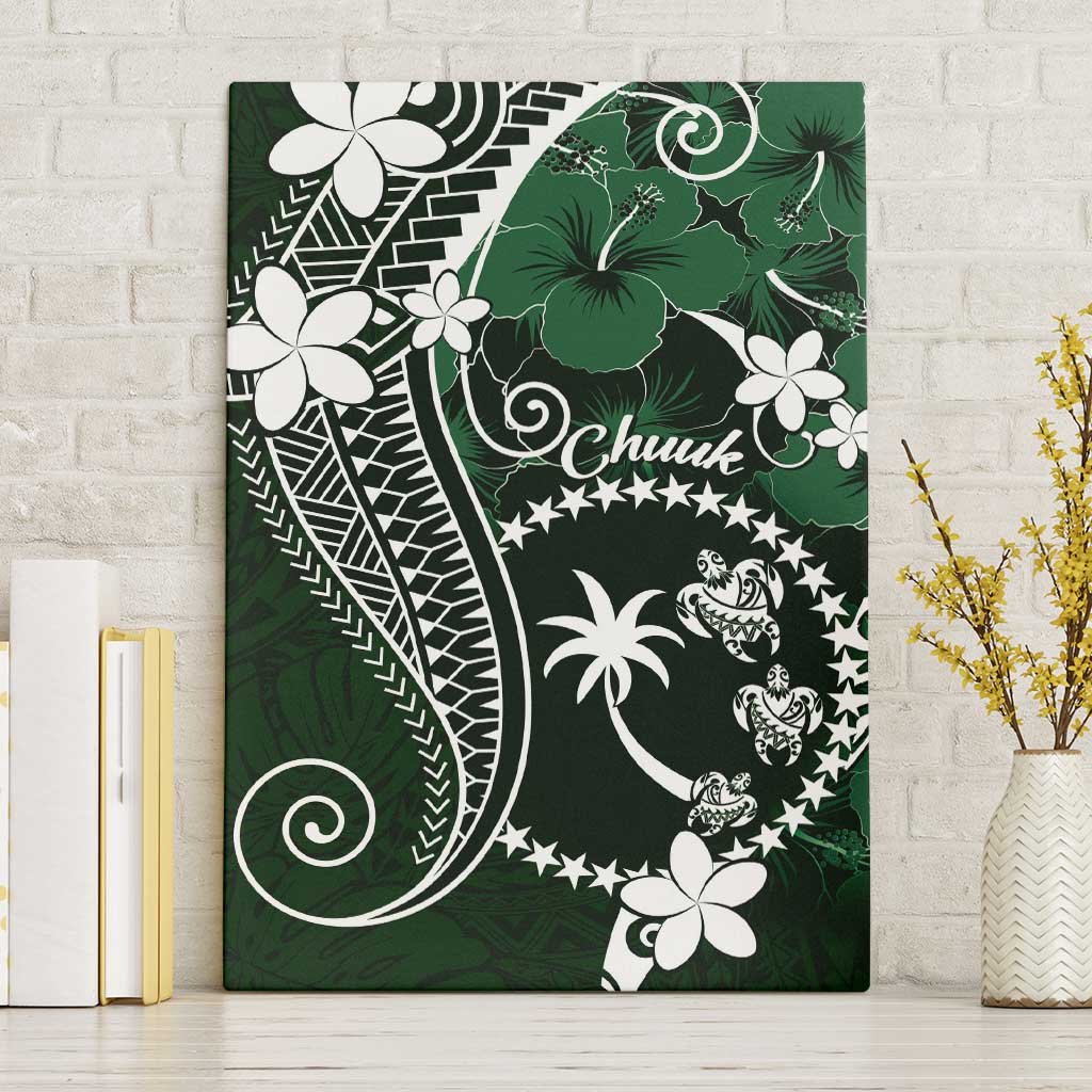 FSM Chuuk Canvas Wall Art Turtle Tropical Flowers Polynesian - Green LT14 Without Frame Green - Polynesian Pride