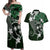 FSM Chuuk Couples Matching Off Shoulder Maxi Dress and Hawaiian Shirt Turtle Tropical Flowers Polynesian - Green