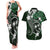 FSM Chuuk Couples Matching Tank Maxi Dress and Hawaiian Shirt Turtle Tropical Flowers Polynesian - Green