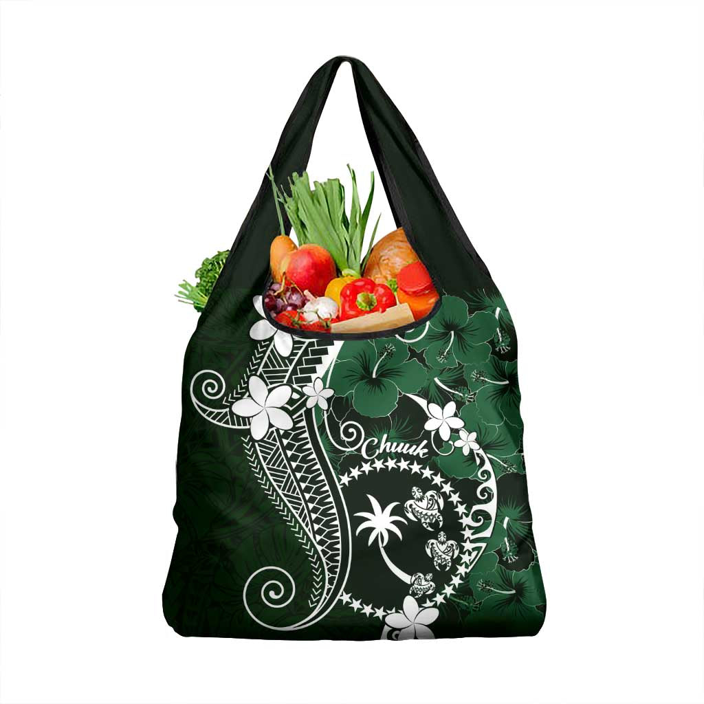 FSM Chuuk Grocery Bag Turtle Tropical Flowers Polynesian - Green LT14 1-pack One Size Green - Polynesian Pride
