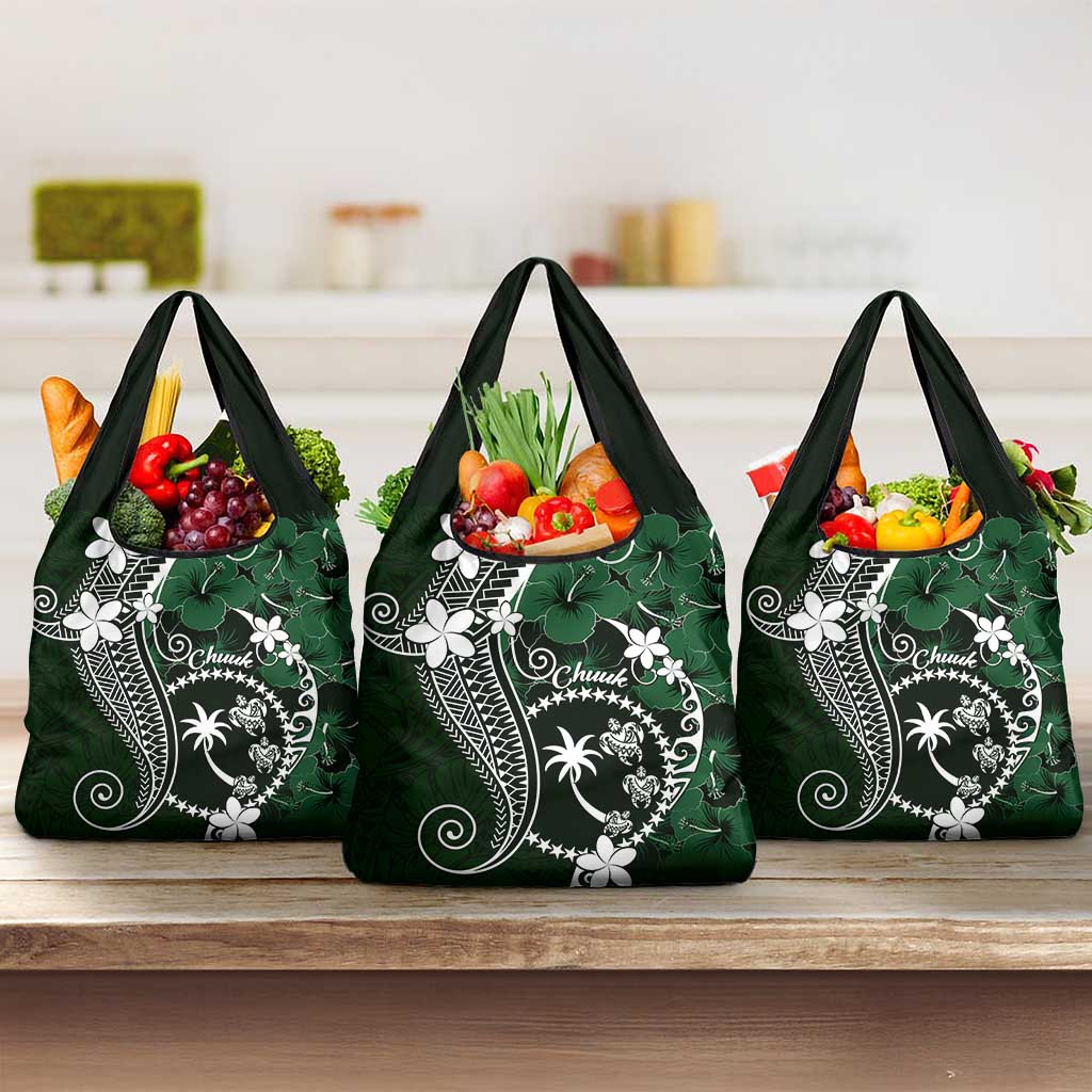 FSM Chuuk Grocery Bag Turtle Tropical Flowers Polynesian - Green LT14 3-pack One Size Green - Polynesian Pride