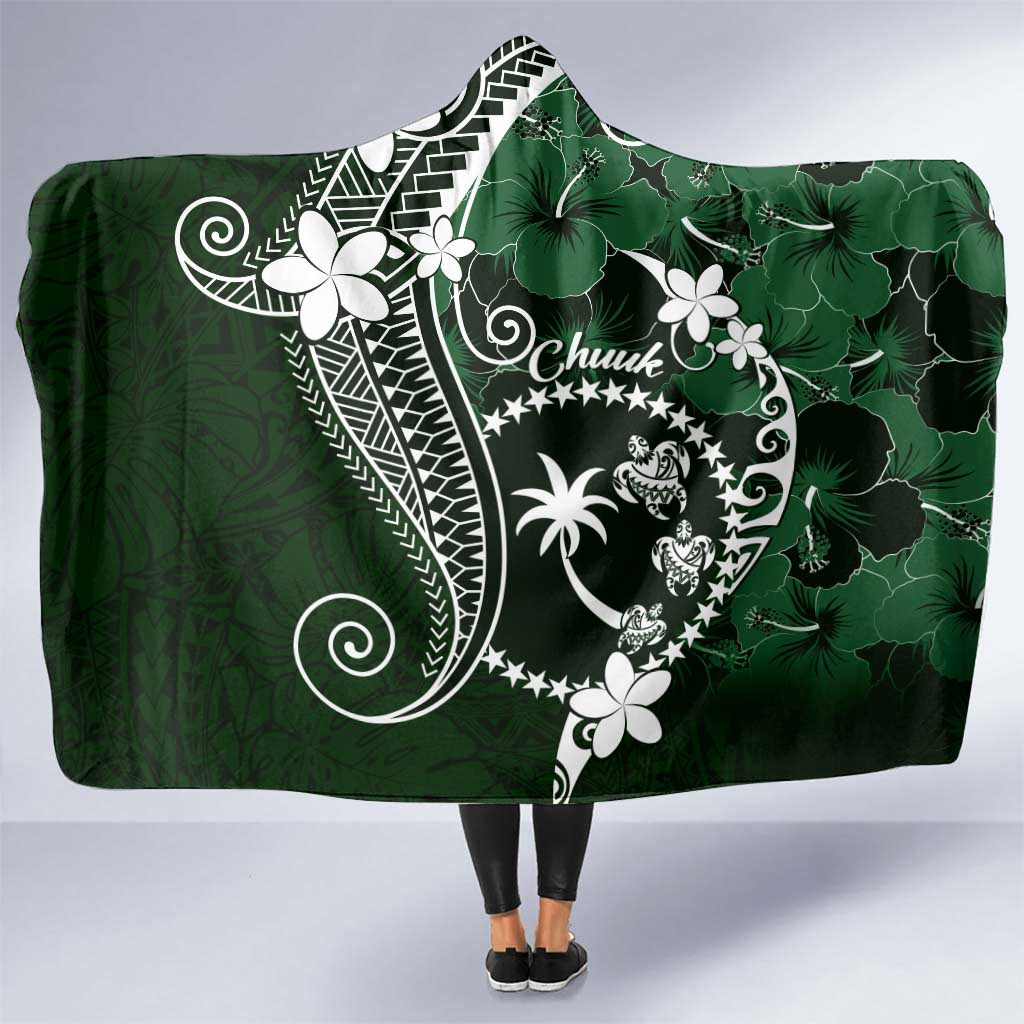 FSM Chuuk Hooded Blanket Turtle Tropical Flowers Polynesian - Green LT14 One Size Green - Polynesian Pride