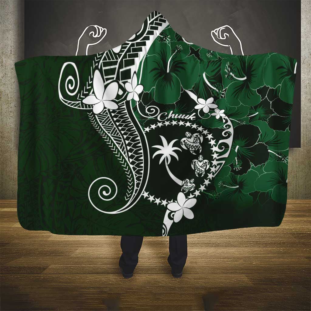 FSM Chuuk Hooded Blanket Turtle Tropical Flowers Polynesian - Green LT14 - Polynesian Pride