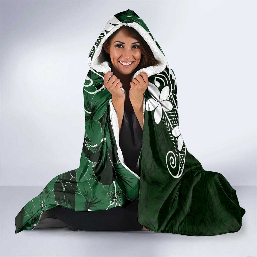 FSM Chuuk Hooded Blanket Turtle Tropical Flowers Polynesian - Green LT14 - Polynesian Pride