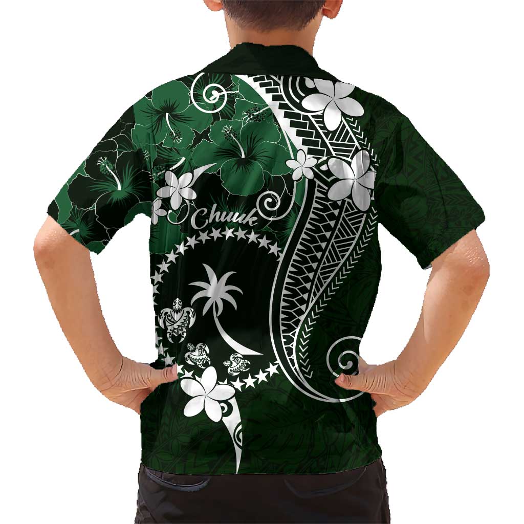 FSM Chuuk Kid Hawaiian Shirt Turtle Tropical Flowers Polynesian - Green LT14 - Polynesian Pride
