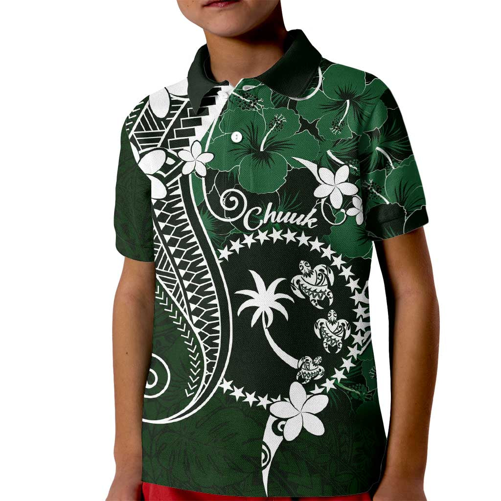 FSM Chuuk Kid Polo Shirt Turtle Tropical Flowers Polynesian - Green LT14 Kid Green - Polynesian Pride