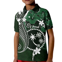 FSM Chuuk Kid Polo Shirt Turtle Tropical Flowers Polynesian - Green LT14 Kid Green - Polynesian Pride