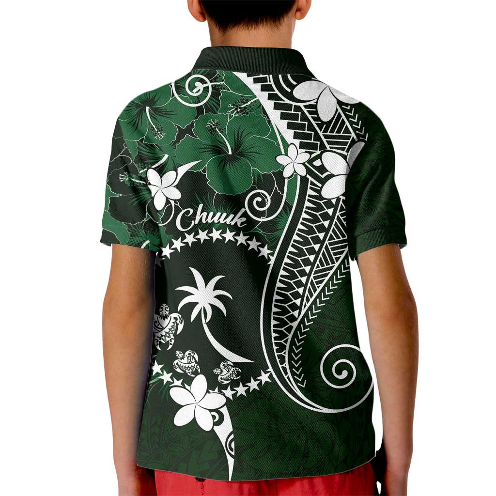FSM Chuuk Kid Polo Shirt Turtle Tropical Flowers Polynesian - Green LT14 - Polynesian Pride