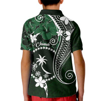 FSM Chuuk Kid Polo Shirt Turtle Tropical Flowers Polynesian - Green LT14 - Polynesian Pride