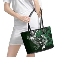 FSM Chuuk Leather Tote Bag Turtle Tropical Flowers Polynesian - Green LT14 - Polynesian Pride