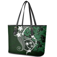 FSM Chuuk Leather Tote Bag Turtle Tropical Flowers Polynesian - Green LT14 - Polynesian Pride