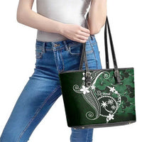FSM Chuuk Leather Tote Bag Turtle Tropical Flowers Polynesian - Green LT14 - Polynesian Pride