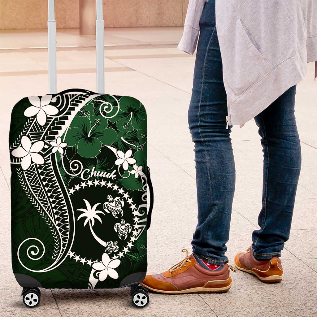 FSM Chuuk Luggage Cover Turtle Tropical Flowers Polynesian - Green LT14 Green - Polynesian Pride