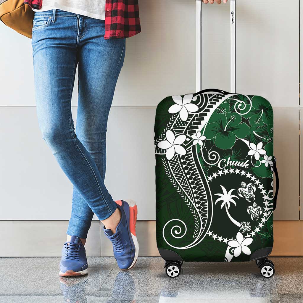 FSM Chuuk Luggage Cover Turtle Tropical Flowers Polynesian - Green LT14 - Polynesian Pride