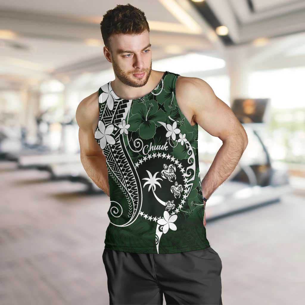 FSM Chuuk Men Tank Top Turtle Tropical Flowers Polynesian - Green LT14 Green - Polynesian Pride