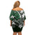 FSM Chuuk Off Shoulder Short Dress Turtle Tropical Flowers Polynesian - Green