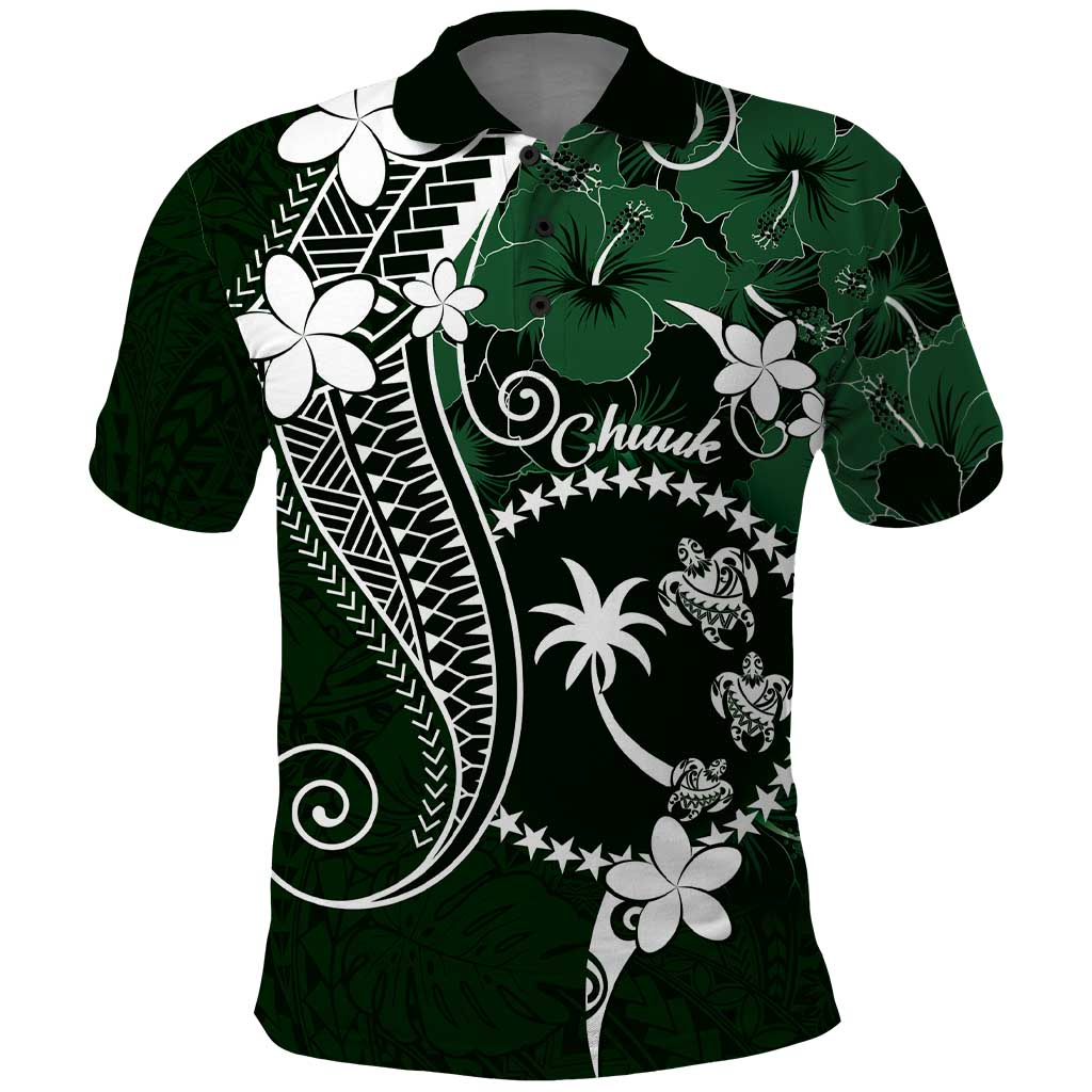 FSM Chuuk Polo Shirt Turtle Tropical Flowers Polynesian - Green LT14 Green - Polynesian Pride