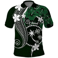 FSM Chuuk Polo Shirt Turtle Tropical Flowers Polynesian - Green LT14 Green - Polynesian Pride