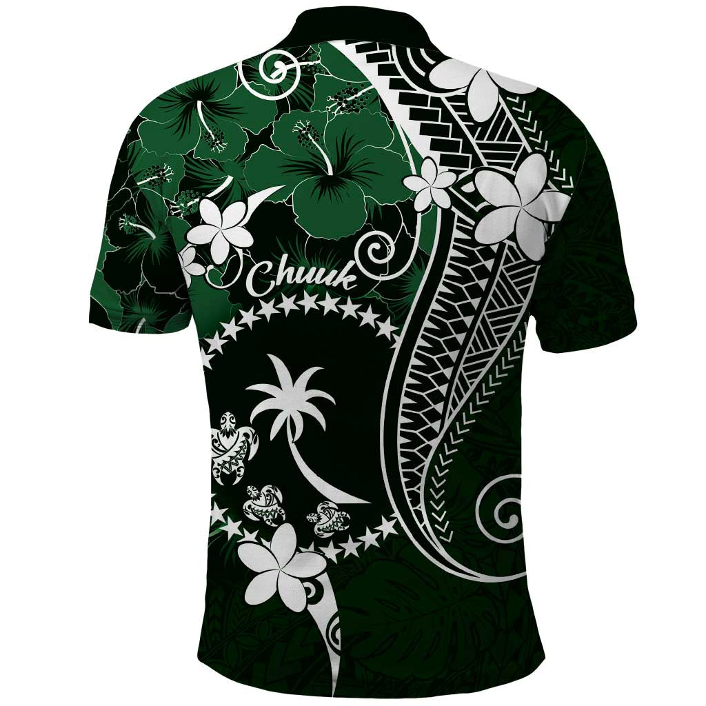 FSM Chuuk Polo Shirt Turtle Tropical Flowers Polynesian - Green LT14 - Polynesian Pride