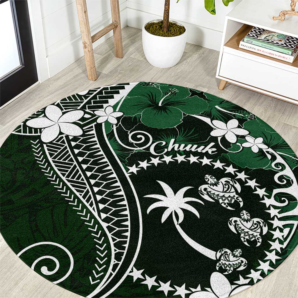 FSM Chuuk Round Carpet Turtle Tropical Flowers Polynesian - Green LT14 Green - Polynesian Pride