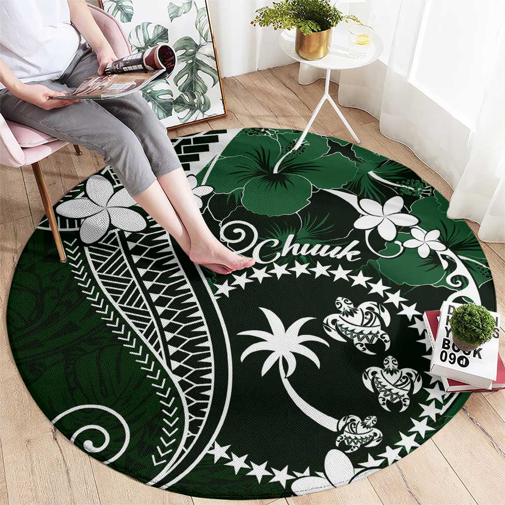 FSM Chuuk Round Carpet Turtle Tropical Flowers Polynesian - Green LT14 - Polynesian Pride