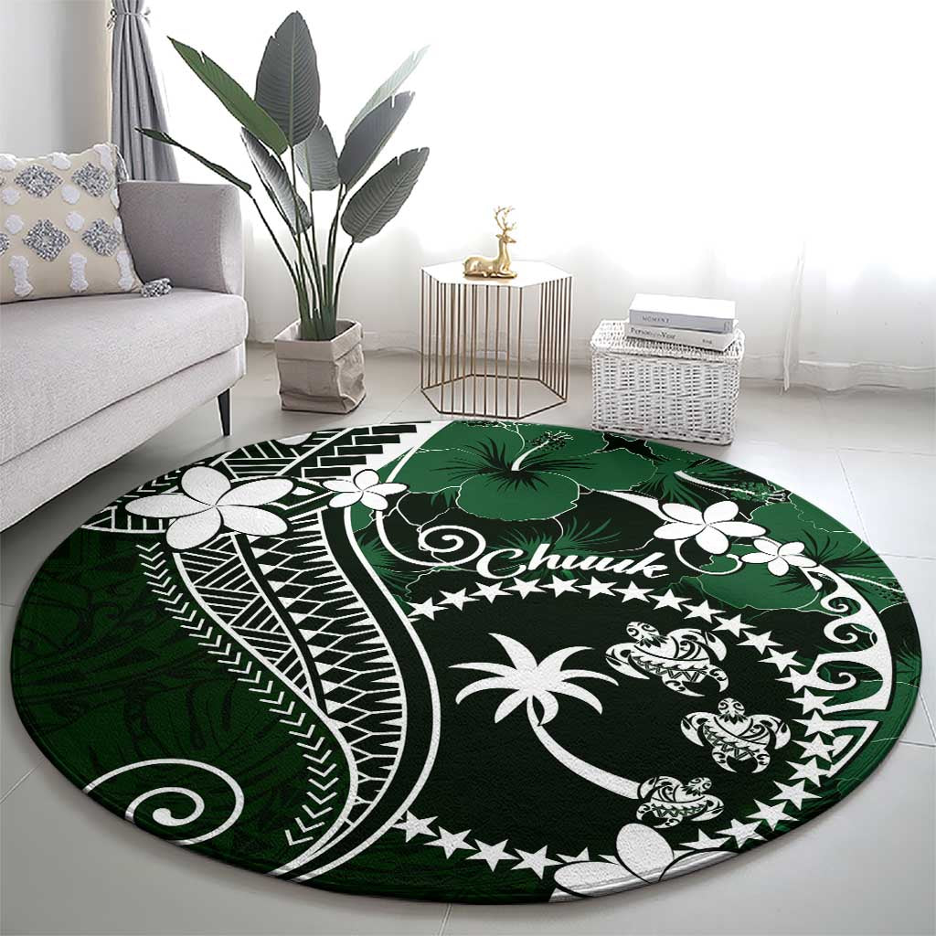 FSM Chuuk Round Carpet Turtle Tropical Flowers Polynesian - Green LT14 - Polynesian Pride