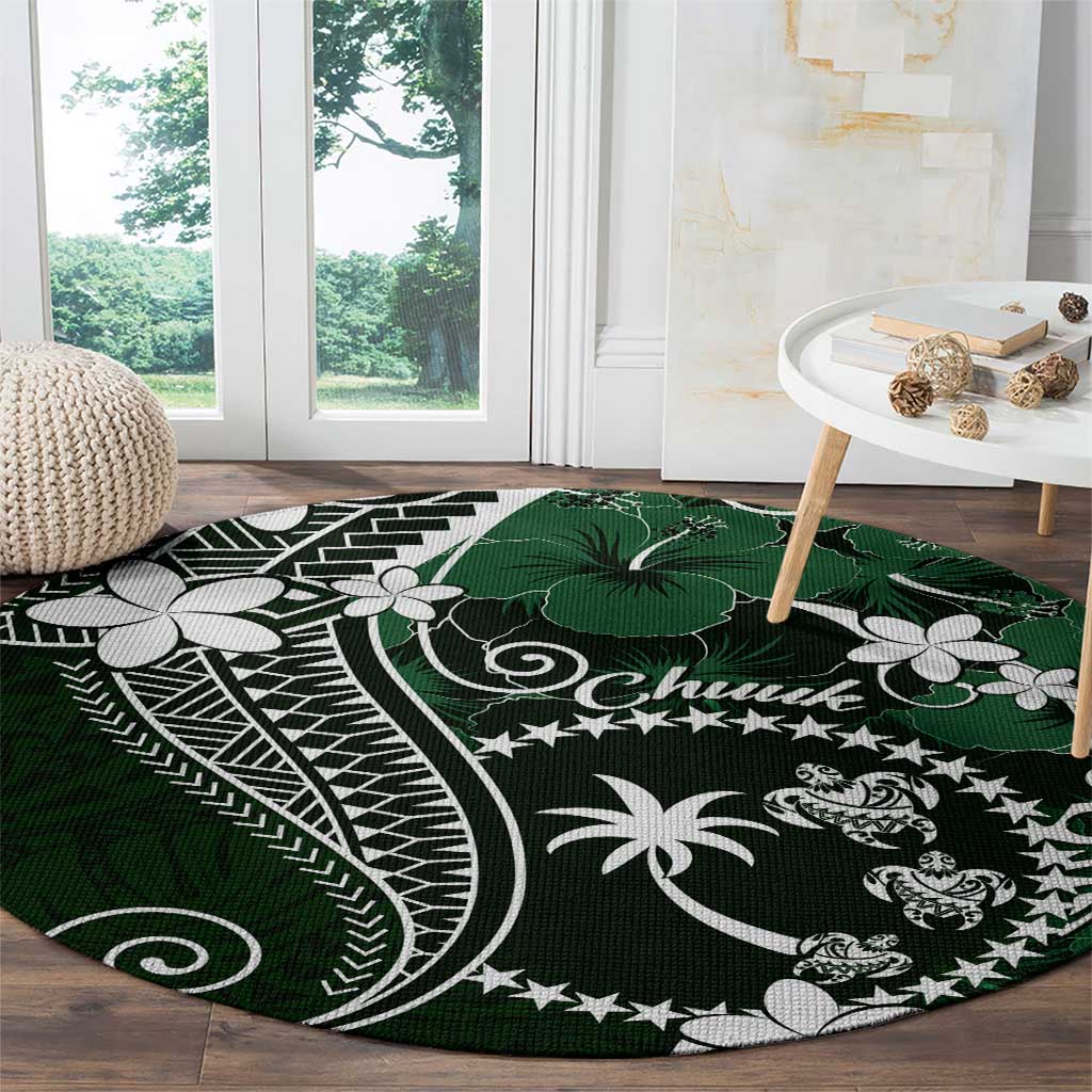 FSM Chuuk Round Carpet Turtle Tropical Flowers Polynesian - Green LT14 - Polynesian Pride